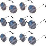 Copkim 6 Pack American Flag Sunglasses Round Shaped Patriotic USA Sunglasses Independence Day Party Favors for Men Women 4th of July Decoration