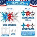AxiyanX 18pcs Red White And Blue Balloons,22/10 Inch Foil Mylar Starburst Balloons, 4th of July Balloon for Independence Day Patriotic Party Memorial Birthday Day Decorations (Starburst balloons)