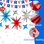AxiyanX 18pcs Red White And Blue Balloons,22/10 Inch Foil Mylar Starburst Balloons, 4th of July Balloon for Independence Day Patriotic Party Memorial Birthday Day Decorations (Starburst balloons)