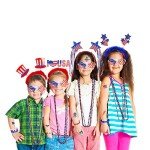 Bulk Patriotic Red White Blue Novelty Jewelry Assortment Patriotic Party Favors Supplies Head Bopper Necklaces Bracelet Glasses Tattoo Stickers for 4th of July Independence Day Memorial Day Parades