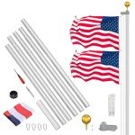 Flag Pole Kit 25FT, 12 Gauge 1.8mm Thickness Heavy Duty Flag Poles with 3x5 American Flag, Silver Flag pole for Outdoor House In Ground, Extra Thick Flagpoles Suitable for Yard and Garden