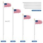 Flag Pole Kit 25FT, 12 Gauge 1.8mm Thickness Heavy Duty Flag Poles with 3x5 American Flag, Silver Flag pole for Outdoor House In Ground, Extra Thick Flagpoles Suitable for Yard and Garden
