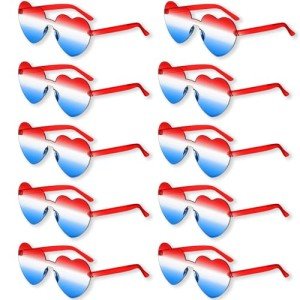 Veramz 10Pcs 4th of July Glasses Fourth of July Decorations Heart Shaped Sunglasses Rimless Fun Patriotic Sunglasses for Independence Day Accessories USA Red White Blue Party Favors Women Men Kids