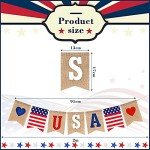 4 Pieces Patriotic 4th of July String Pennant Banner Includes 2 USA American Flag Burlap Banner and 2 Red White Blue Star Garland for Independence Memorial Labor Day Holiday Decorations