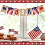 4 Pieces Patriotic 4th of July String Pennant Banner Includes 2 USA American Flag Burlap Banner and 2 Red White Blue Star Garland for Independence Memorial Labor Day Holiday Decorations