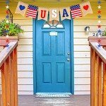 4 Pieces Patriotic 4th of July String Pennant Banner Includes 2 USA American Flag Burlap Banner and 2 Red White Blue Star Garland for Independence Memorial Labor Day Holiday Decorations