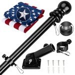 American Flag with Pole for House 3x5 ft US Flags Pole Kit - Embroidered Stars and Sewn Stripes - 6 Ft No Tangle Flagpole Aluminum and 180° Position Flag Pole Bracket-White