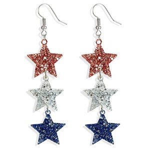 American Flag Earrings 4th of July Earrings for Women Acrylic Heart Star Flag Dangle Drop Earrings Handmade Independence Day Patriotic Earrings Holiday Gifts (Star Earrings)