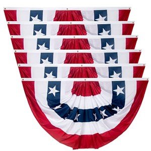 3x6 Ft USA Pleated Fan Flag, American US Flag Bunting for Outside, Patriotic Half Fan Banner Flag with Brass Grommets for 4th of July Indoor Outdoor Decorations,6 pack