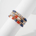 GOOJIDS Surfer Heishi Clay Bead Bracelets for Women Bohemian Stackable Gold Beaded Stretch Bracelets Elastic Layering Friendship Bracelets Set Boho Jewelry (D-Flag)