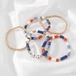GOOJIDS Surfer Heishi Clay Bead Bracelets for Women Bohemian Stackable Gold Beaded Stretch Bracelets Elastic Layering Friendship Bracelets Set Boho Jewelry (D-Flag)