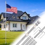 Ground Flag Poles for Outside House - 1" Tangle Free Flag Pole for House with 5 Prong - 9ft Yard Flag Stand for Outdoor,Wind Resistant & Rustproof - Silver