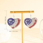 4th of July Independence Day Patriotic Earring for Women American Flag Dangle Earrings Patriotic Red White Blue USA Earring, Pave Crystal Stud (Heart)