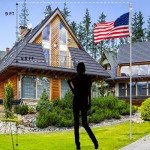 Ground Flag Poles for Outside House - 1" Tangle Free Flag Pole for House with 5 Prong - 9ft Yard Flag Stand for Outdoor,Wind Resistant & Rustproof - Silver