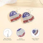 4th of July Independence Day Patriotic Earring for Women American Flag Dangle Earrings Patriotic Red White Blue USA Earring, Pave Crystal Stud (Heart)