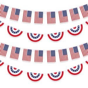 VitalCozy 60 American Flags in 2 Styles - 65 Ft String Pennant Banner for Patriotic Decorations - 4th of July Independence Day USA Veterans Day