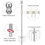 Ground Flag Poles for Outside House - 1" Tangle Free Flag Pole for House with 5 Prong - 9ft Yard Flag Stand for Outdoor,Wind Resistant & Rustproof - Silver