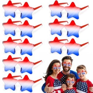 12 Pairs Star Sunglasses Rimless 4th of July Accessories Memorial Day Red White and Blue Transparent Eyewear USA Patriotic Party Supplies Fashion American Flag Favors Women Men Kid Independence Day
