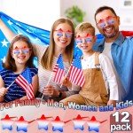 12 Pairs Star Sunglasses Rimless 4th of July Accessories Memorial Day Red White and Blue Transparent Eyewear USA Patriotic Party Supplies Fashion American Flag Favors Women Men Kid Independence Day