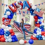 DBKL 156Pcs Red White and Blue Balloon Garland Arch Kit with USA Flag Foil Balloon, 4th of July Balloon Arch Kit, Patriotic Balloons for Independence Day Graduation Nautical Baseball Party Decorations