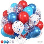 Red Blue White Balloons,12 Inch Star Printed Red White and Blue with Confetti Balloons for Birthday Independence Day Patriotic Anniversary 4th of July Decorations