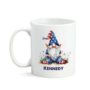 Personalized 4th Of July Gnome Tea Mug, Customized Name Patriotic Gnome Ceramic Cup, Unique Gnome Coffee Mug For Men Women, Present For Gnome Lovers, Custom Cute Gnome Tea Cup 11oz 15oz
