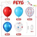 Red Blue White Balloons,12 Inch Star Printed Red White and Blue with Confetti Balloons for Birthday Independence Day Patriotic Anniversary 4th of July Decorations