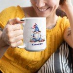 Personalized 4th Of July Gnome Tea Mug, Customized Name Patriotic Gnome Ceramic Cup, Unique Gnome Coffee Mug For Men Women, Present For Gnome Lovers, Custom Cute Gnome Tea Cup 11oz 15oz