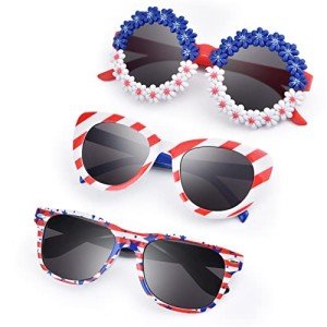 XINB LOOK 3-Pairs Kids Sunglasses, 4th of July Accessories American Flag Party Favor, Toddler Sunglasses Boys and Girls
