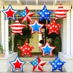 18 Pcs Memorial Day 4th of July Inflatable Stars Patriotic Memorial Day Outdoor Decorations Inflatable Star American Flag PVC Balloons Blow up Hanging Star Home Garden Decor for Independence Day