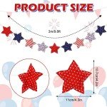 Whaline Patriotic Star Banner 3D Red Blue Star Garland Pre-Assembled 4th of July Fabric Banner Holiday Hanging Decorations for Independence Day Memorial Day Party Supplies Home Decor