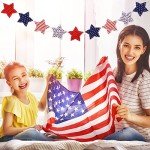 Whaline Patriotic Star Banner 3D Red Blue Star Garland Pre-Assembled 4th of July Fabric Banner Holiday Hanging Decorations for Independence Day Memorial Day Party Supplies Home Decor