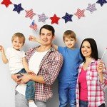 Whaline Patriotic Star Banner 3D Red Blue Star Garland Pre-Assembled 4th of July Fabric Banner Holiday Hanging Decorations for Independence Day Memorial Day Party Supplies Home Decor