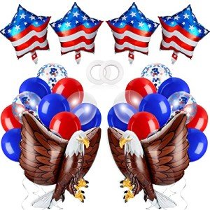 24 Pcs Paris Sports Party Decorations - Star American Flag Red White Blue Balloons, Eagle Foil Balloon - 4th of July Patriotic Decorations for Independence Day, Labor Day