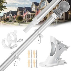Flag Pole for Outside House – 6FT Aluminum Flagpole Kit with Wall Mount Bracket – Heavy Duty Flag Pole Holder for Residential or Commercial Outdoor Use – Fits 3x5 American Flags