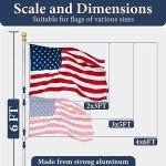 Flag Pole for Outside House – 6FT Aluminum Flagpole Kit with Wall Mount Bracket – Heavy Duty Flag Pole Holder for Residential or Commercial Outdoor Use – Fits 3x5 American Flags