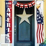 Deroro 4th of July God Bless America Patriotic Eagle Porch Banner Sign, Memorial Day American Flag Stars Stripe Front Door Decorative Hanging Welcome Banner, USA Decoration Home Outdoor Yard Decor