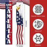 Deroro 4th of July God Bless America Patriotic Eagle Porch Banner Sign, Memorial Day American Flag Stars Stripe Front Door Decorative Hanging Welcome Banner, USA Decoration Home Outdoor Yard Decor