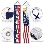 Deroro 4th of July God Bless America Patriotic Eagle Porch Banner Sign, Memorial Day American Flag Stars Stripe Front Door Decorative Hanging Welcome Banner, USA Decoration Home Outdoor Yard Decor