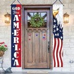 Deroro 4th of July God Bless America Patriotic Eagle Porch Banner Sign, Memorial Day American Flag Stars Stripe Front Door Decorative Hanging Welcome Banner, USA Decoration Home Outdoor Yard Decor