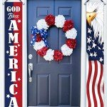Deroro 4th of July God Bless America Patriotic Eagle Porch Banner Sign, Memorial Day American Flag Stars Stripe Front Door Decorative Hanging Welcome Banner, USA Decoration Home Outdoor Yard Decor