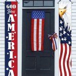 Deroro 4th of July God Bless America Patriotic Eagle Porch Banner Sign, Memorial Day American Flag Stars Stripe Front Door Decorative Hanging Welcome Banner, USA Decoration Home Outdoor Yard Decor