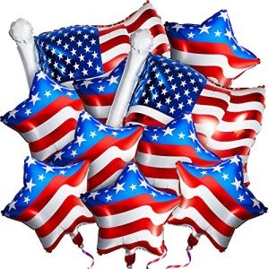 Wettarn 36 Packs 4th of July Balloons Includes 6 Pcs American Flag and 30 Pcs Foil Five Stars Balloons Red White and Blue Memorial Decor for Independence Day Labor Day Decoration