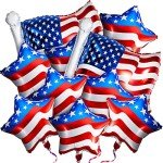 Wettarn 36 Packs 4th of July Balloons Includes 6 Pcs American Flag and 30 Pcs Foil Five Stars Balloons Red White and Blue Memorial Decor for Independence Day Labor Day Decoration