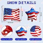 Wettarn 36 Packs 4th of July Balloons Includes 6 Pcs American Flag and 30 Pcs Foil Five Stars Balloons Red White and Blue Memorial Decor for Independence Day Labor Day Decoration