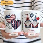 Hyturtle Personalized Gnome Mug Gifts For Gnome Lovers - 4th of July Mug - Patriotic Gnomies Cup - American Flag Cup - Red White Blue USA Custom Name 11oz White Ceramic Coffee Tea Mug