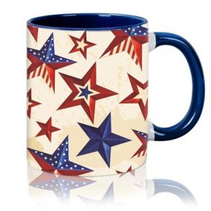 JarThenaAMCS Vintage Patriotic Mug Red Blue Star Stripe Coffee Mug 4th of July Ceramic Drinking Mugs for Independence Day Supplies Table Centerpieces, 12oz