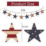 Maxsoins 4th of July Decorations- Retro Wooden Star Banner for 4th of July Decor,Red and White Blue Adorable Patriotic Wood Garland for Fireplace Mantel Walls