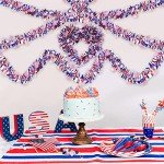 4 Strings Total 26.3 ft American Flag Tinsel Garlands - Each 6.6ft Red White Blue Fringe Garland with USA Flag Hanging Glitter Streamers for 4th of July, Independence Day, Patriotic Party Decorations