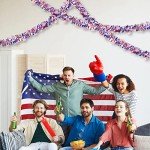 4 Strings Total 26.3 ft American Flag Tinsel Garlands - Each 6.6ft Red White Blue Fringe Garland with USA Flag Hanging Glitter Streamers for 4th of July, Independence Day, Patriotic Party Decorations